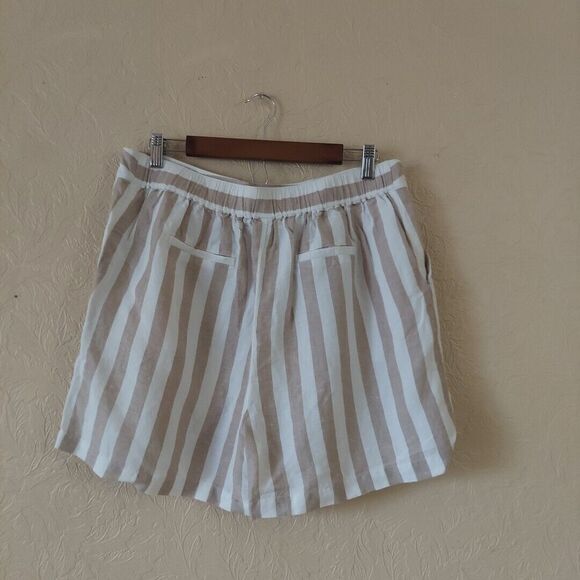 A New Day Large Beige Striped Linen Blend Pull-On Shorts Sz Large - Picture 3 of 9